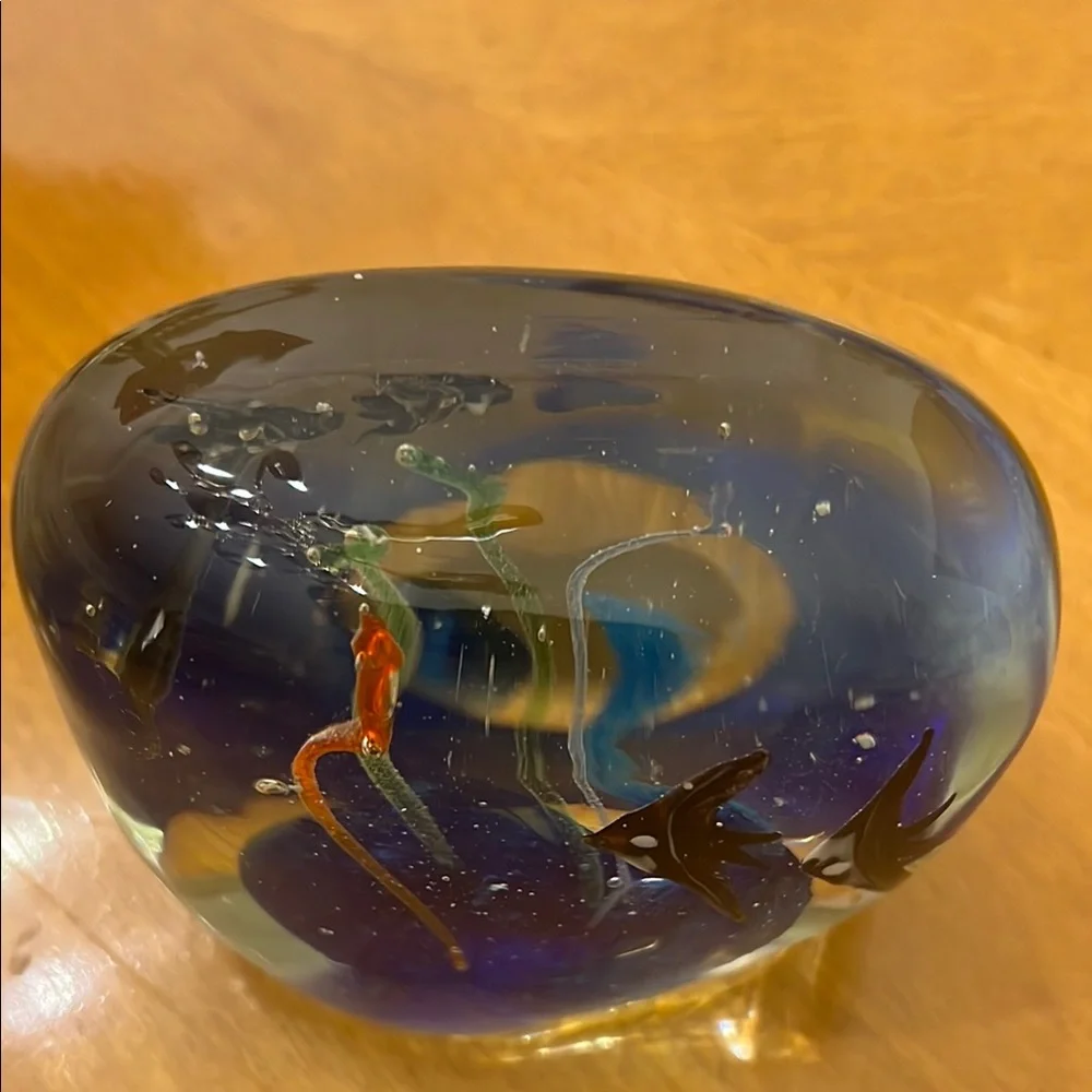 Handcrafted Glass Fish Sculpture - Blue and Black